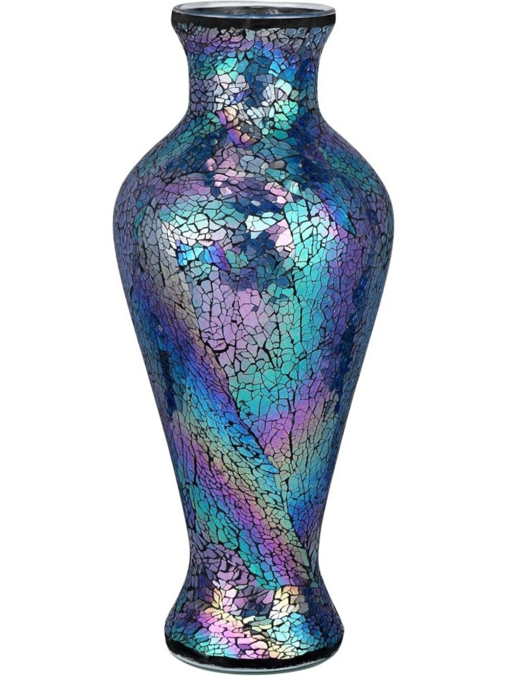 Handcrafted 15.3" Tall Mosaic Crackled Glass Vase - Decorative Flower